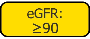 Njurfunktion, knapp visar gul varning med beräknat eGFR, 90