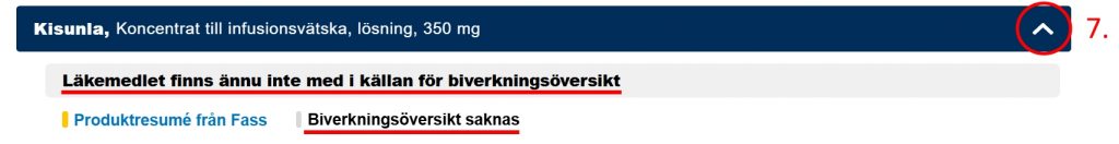 Bild som visar om biverkningsöversikt saknas och Fass-text finns